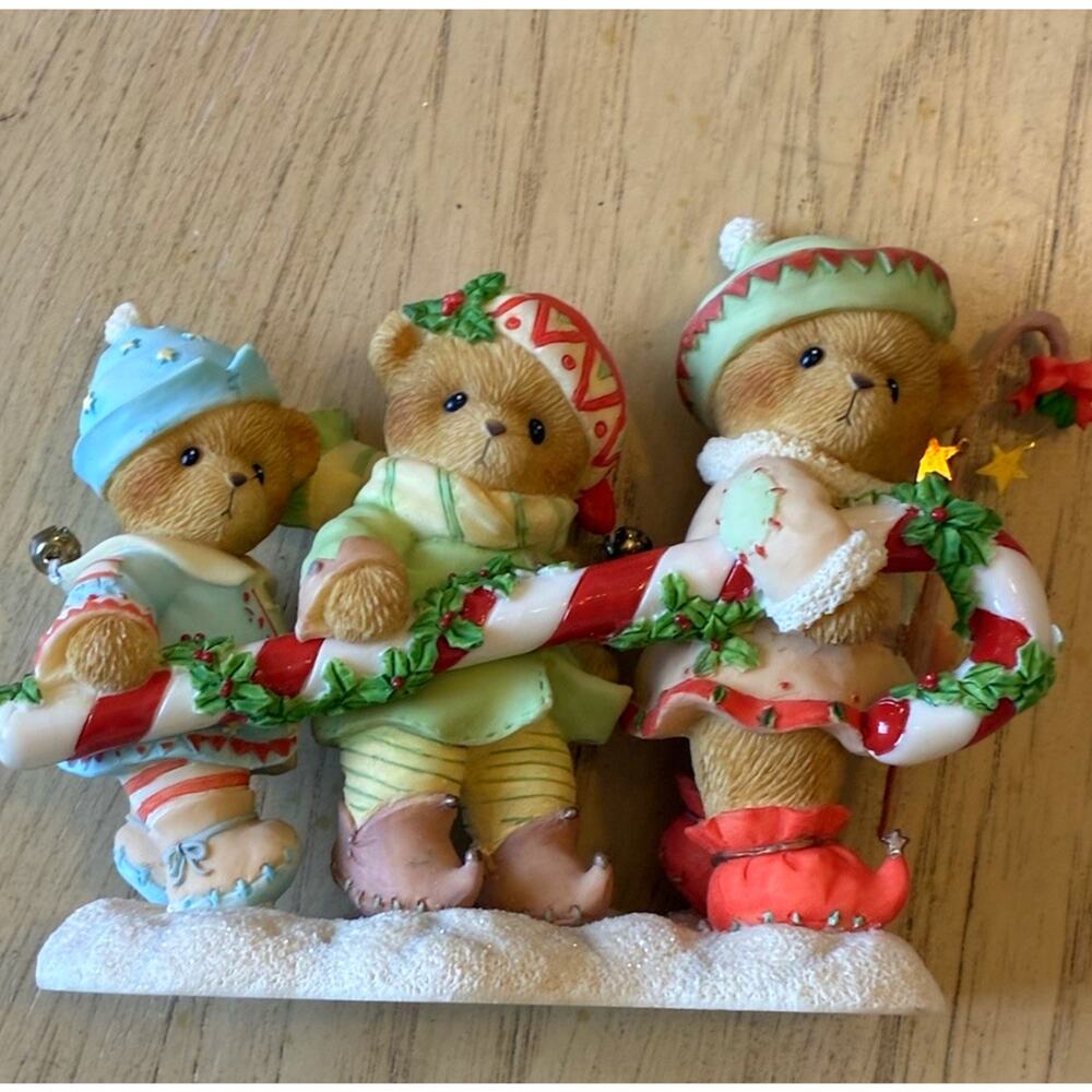 Cherished Teddies Adam Karen Katelyn Bringing A Sweet Season Candy Cane LOW REG